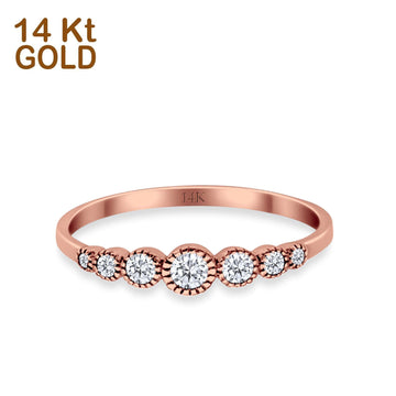 14K Rose Gold Round Half Eternity Petite Dainty Simulated CZ Wedding Engagement Ring Size 7